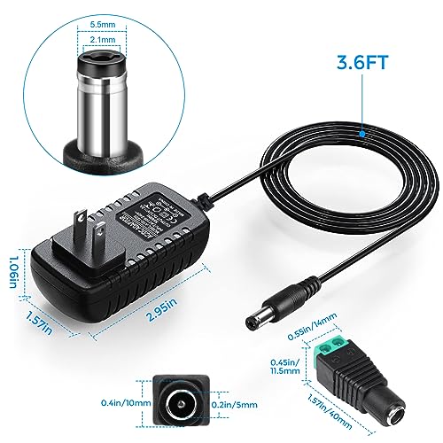 LightingWill 12V 2A Power Supply - 24W AC to DC Transformer for LED & Security Devices, Variation 12V2A 24W-1P