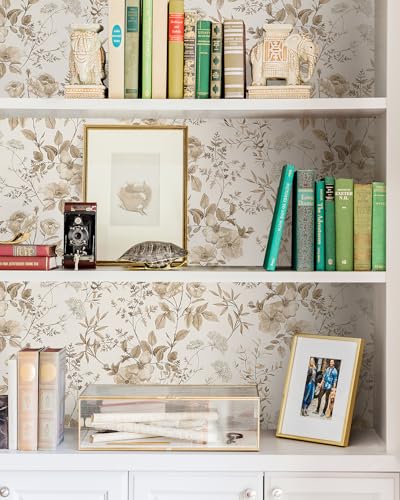 Erfoni Beige Floral Peel and Stick Wallpaper 16.9" x 118" – Removable Contact Paper for Wall & Decor