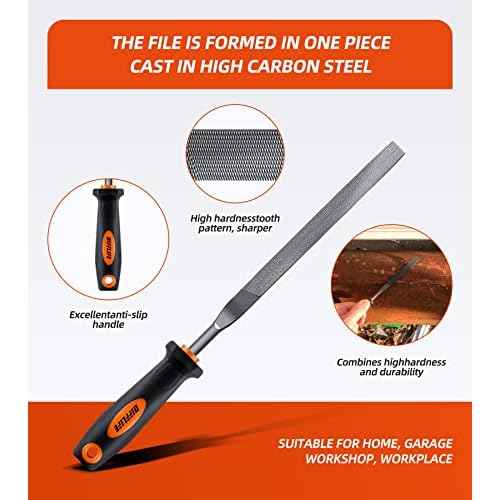 7'' Needle File Set - Carbon Steel 6-Piece With Handles, Hardened Alloy Strength Steel - Includes Flat, Flat Warding, Square, Triangular, Round, and Half-Round Files