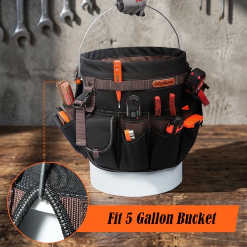 Welkinland 47-Pocket 5 Gal Bucket Organizer | Grid-Ripstop Tool Caddy