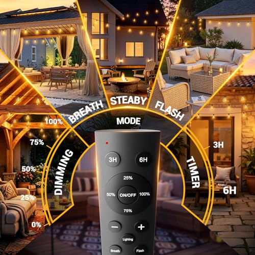 Amzrap 200FT Waterproof Outdoor String Lights with Remote, Dimmable & Shatterproof LED Bulbs