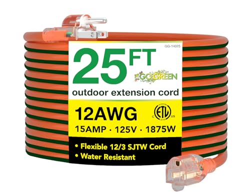 Orange 25 ft 12/3 SJTW Outdoor Extension Cord with Lighted End