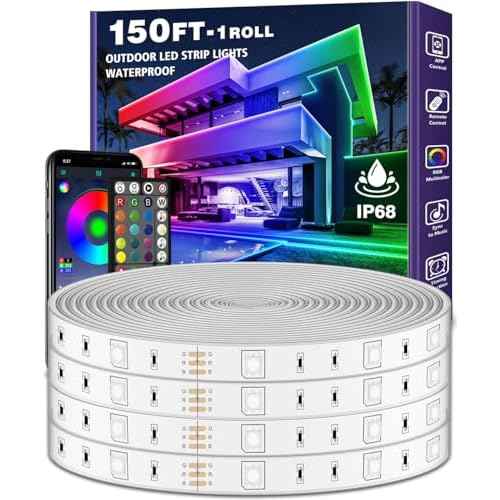 Outdoor LED Strip Lights Waterproof,IP68 Outside Led Light Strips Waterproof with Bluetooth App Remote Control,Music Sync RGB Exterior Led Rope Lights,for Balcony,Deck (150ft Outdoor LED Strip Lights)