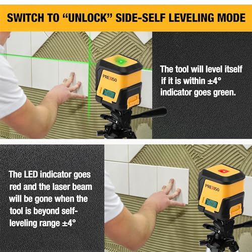 Prexiso 65Ft Self-Leveling Laser Level with Tripod Extension, Green Beam