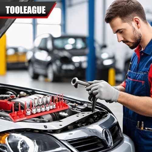 TOOLEAGUE 7Pcs Socket Organizer Tray and Magnetic Wrench Holder Set,Red SAE & Black Metric, 1/2", 1/4", 3/8" Socket Storage Trays for Tool Box Drawer