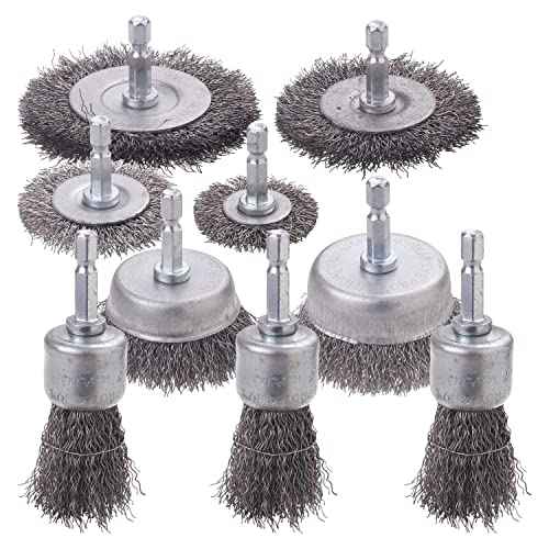 9 Pack Wire Brush for Drill Set, Wire Wheel for Drill 1/4 Inch Hex Shank,Wire Cup Brush for Drill, Wire Brushes for Cleaning Rust