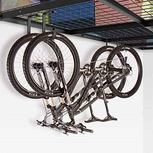 FLEXIMOUNTS 4 Pack Add On Storage Flat Hook Accessory for Garage Ceiling Rack and Wall Shelving, Max Weight Capacity up to 50lbs, Black