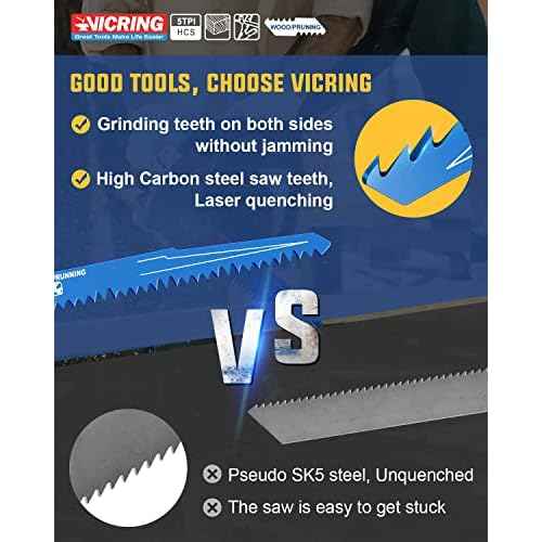 Wood Pruning Reciprocating Saw Blades 9 Inch Sawzall Blades for Trees High Carbon Steel Pruning Blade for Reciprocating Saw (5 Pack/5TPI)
