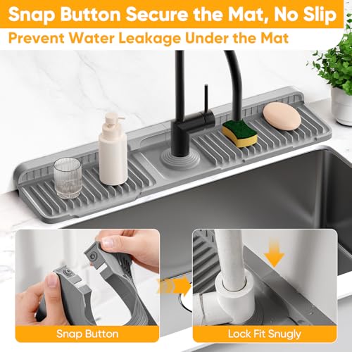 Snoquir 24'' Gray Faucet Splash Guard Mat for Kitchen Sink Water Splash Prevention