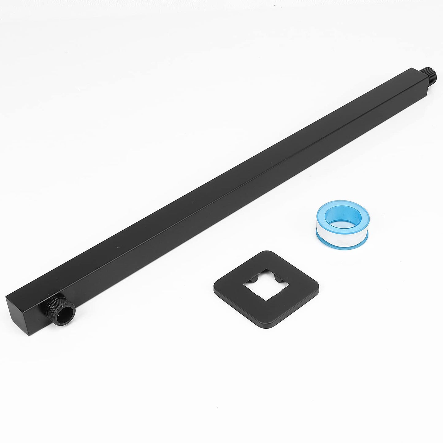 HarJue Shower Arm, Rain Shower Head Extension Extender, With Flange and Teflon Tape, Made of Thicken Stainless Steel for Bathroom Rainfall Shower (20 Inch, Matte Black)