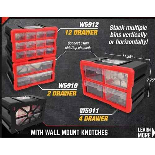 Performance Tool W5911 4-Drawer Interlocking Storage - Ideal for Organizing Tools and Hardware with Secure Interlocking System