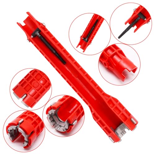 14 in 1 Multifunctional Sink Wrench, Under Sink Wrench Faucet Tool, Kitchen Drain Tub Removal Nut Plumbing Installation and Repairs Tool for Toilets Bathroom Tight Spaces (Red, 1 Set)