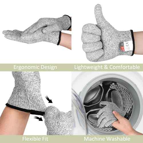 2 Pairs Cut Resistant Gloves Level 5 Protection, Safety Cutting Proof Gloves for Mandolines, Oyster Shucking, Butcher (M+L)