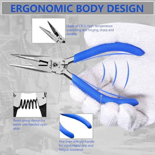 Needle Nose Pliers, mshandto Long Nose Pliers for Wire Bending, High Carbon Steel Needle Nose Plier, Serrated Jaw Pliers for Jewelry Making Electronics Repair Object Grasping Craft Making