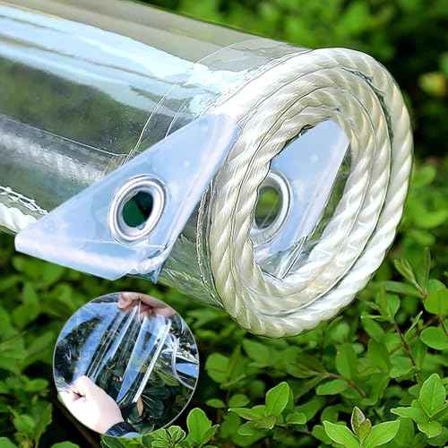 Clear Tarps Heavy Duty PVC, Transparent Tarp Durable Waterproof Dustproof Windproof, Tarpaulin with Grommets & Ropes for Greenhouse, Patio, Garden, Pavilion, Chicken, Porch, Outdoor (6 * 10foot)