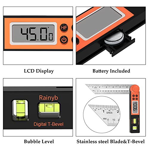 Rainyb Digital Angle Finder & T-Bevel Gauge 0-360° Protractor Tool, 1x Variation