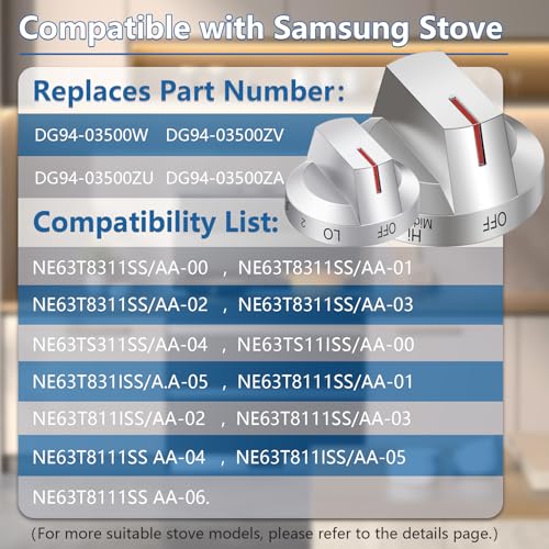 DG94-03500A/Z Stove Knob Set for Samsung Gas/Electric Range - 4 Pack (AV/AW Variants Included)