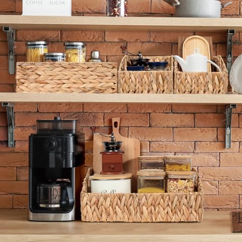 Ollieroo Yellow Hand-Woven Pantry Baskets Set of 3 — Wicker Storage Bins with Handles