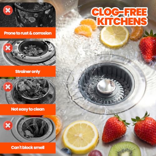 Nipoko 2 Pack 3-in-1 Kitchen Sink Drain Strainer Stopper Basket - Silver