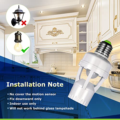Hortsun 3-Pack White E27 Motion Sensor Light Socket Adapters - Compatible with Bulbs