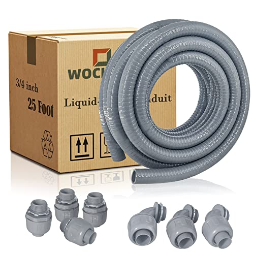 Wocloer 3/4 Inch 25ft Liquid Tight Flexible Electrical Conduit Kit with Connectors