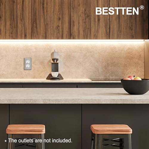 BESTTEN 10-Pack Metal Wall Plate for Outlets, 1 Gang Duplex, Brushed Stainless Steel