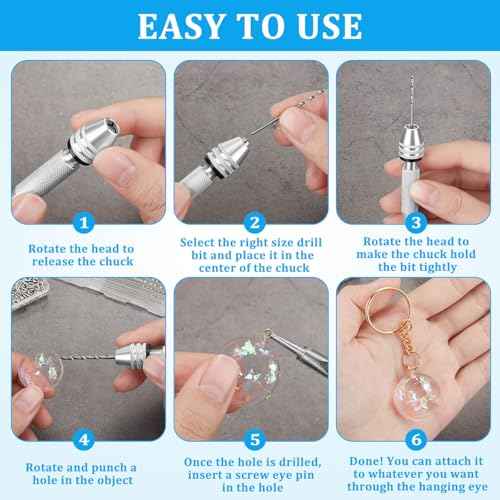 Shynek Pin Vise Hand Drill Set, Manual Hand Drill with 600PCS Small Screw Eye Hooks and 10 Different Sizes Drill Bits for Keychain, Jewelry Making and Crafts