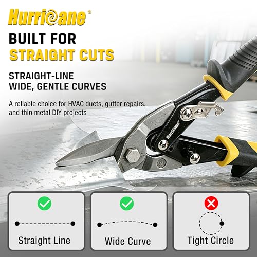 HURRICANE 10 Inch Straight Cut Aviation Tin Snips - Metal Shears for Thin Sheet Metal, Aluminum & DIY