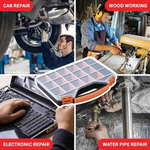 Andalus Tools Organizer Box, Small Parts Storage 18-Compartment Portable Hardware Organizer Removable Plastic Dividers for Screws, Nuts, Bolts, Nails ? Orange (2 Pack, 12.75" x 10" x 1.75")