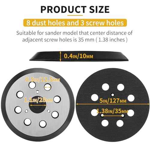 2 Pack 5" 8 Hole Hook & Loop Orbital Sander Metal Pad Compatible with DeWalt DW420 DW421 DW422 DW423 DW426 D26451 Random Orbital Sander Replacement Part for DeWalt # 151281-08 & DW4388
