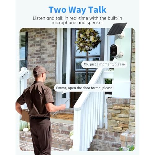 Security Cameras Wireless Outdoor, Solar Battery Powered 2k Color Night Vision, AI Motion Detection, IP66 Weatherproof, 2-Way Talk, SD/Cloud Storage, 2.4Ghz WiFi Cameras for Home Security (1 Pack)