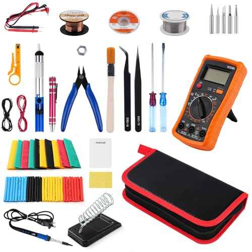 Jadeshay 80W Soldering Iron Kit with Multimeter Kit, Temperature-Controlled Soldering Set with LCD Display, 5 Tips & 30+ Tools for Electronics Repair, DIY, PCB, Phone & Computer