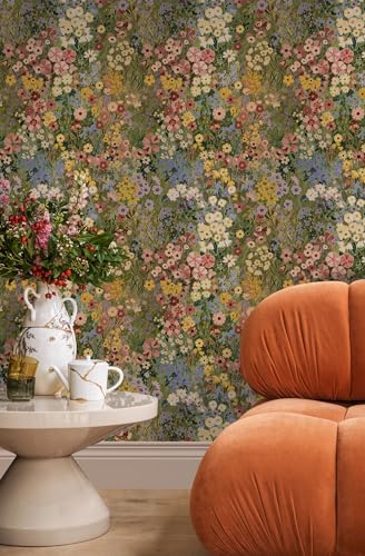 Vintique Peel and Stick Floral Wallpaper - Green, Pink, Yellow - 17.3" x 118"