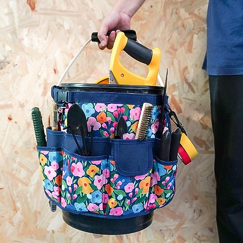 MELOTOUGH Bucket Caddy Organizer for 3.5–5 Gallon Buckets (Blue Flower) – Garden Tool Tote