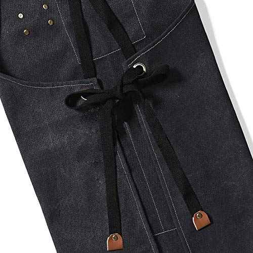 AFUN Chef Aprons for Men Women with Large Pockets, Cotton Canvas Cross Back Heavy Duty Adjustable Work Apron, Size M to XXL (Black)