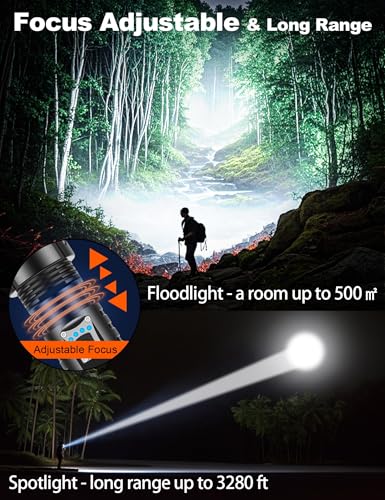 PHIXTON 6.65-Inch Rechargeable Super Bright LED Flashlight 100000 Lumens, Long Range 3280FT, USB-C, Long Lasting, Zoomable, Camping & Emergency Use