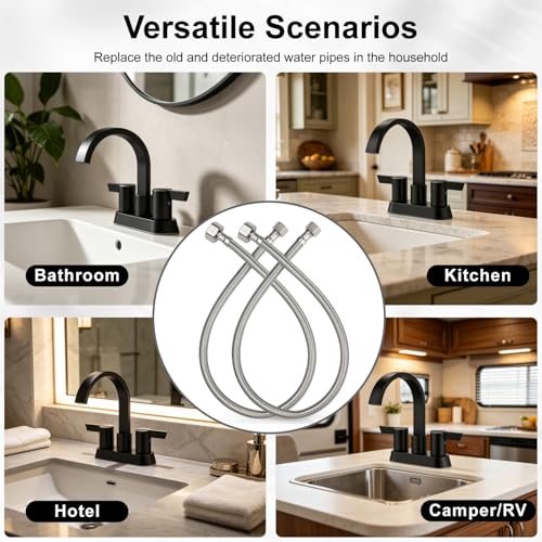 Midanya 24 Inch Stainless Steel Faucet Supply Lines 1/2" FIP x 3/8" Compression - 2 Pack