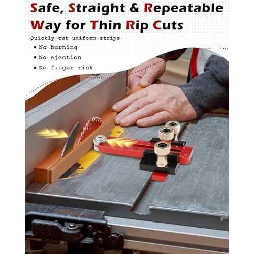 Thin Rip Jig Table Saw Jig Guide ? Fits 3/4 x 3/8", 1/4 x 3/8¡± T Slots, Woodworking Jig for Quick Thin Wood Strip Cuts on Table Saws, Band Saws, Router Tables