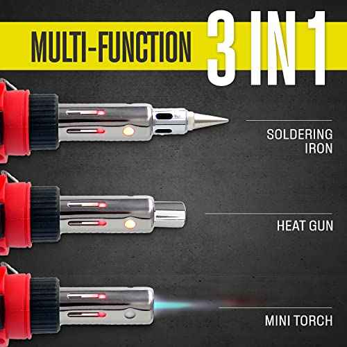 Berkling BSG-568 3-IN-1 Cordless Butane Gas Soldering Iron, Heat Gun Blower, Mini Torch - Self-Ignite, Instant Start, Rechargeable, Light Weight, Portable, Adjustable Flame Control, Up to 90 Mins