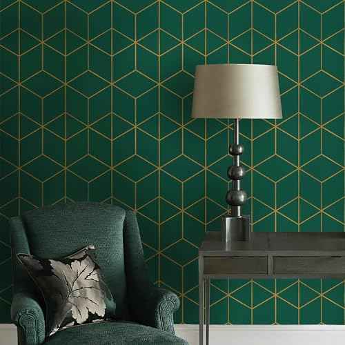 Safiyya Contact Paper Gold and Dark Green Wallpaper Peel and Stick Geometric Textured Wallpaper Self Adhesive Removable Wall Paper for Walls Vinyl Roll 78.7"x17.3"