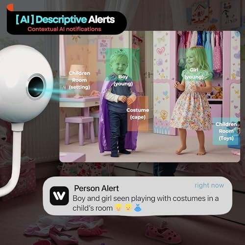 Indoor Security Camera,2K 2.4G WiFi Baby/Pet/Dog/Nanny Cameras for Home Security,AI descriptive Notification, AI Cameras with 2-Way Talk, Color Night Vision, AI Smart Detection,911Emergency