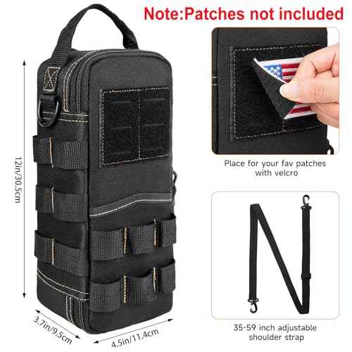 Heavy Duty Small Tool Bags for Men with Carabiner,Tactical Tool Pouch Bag,Portable Utility Tools Storage Organizer Case with Shoulder Strap for EDC,Motorcycle,Camping, Road Trip, Electricians,Black
