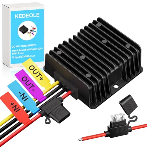 36V 48V to 12V 20A DC Step-Down Converter for Golf Cart RV Solar Waterproof