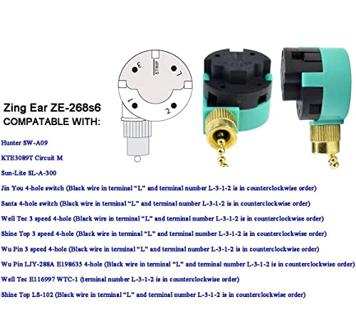 Akahttbn Bronze Ceiling Fan Switch Zing Ear ZE-268S6, 3 Speed 4 Wire Replacement Part