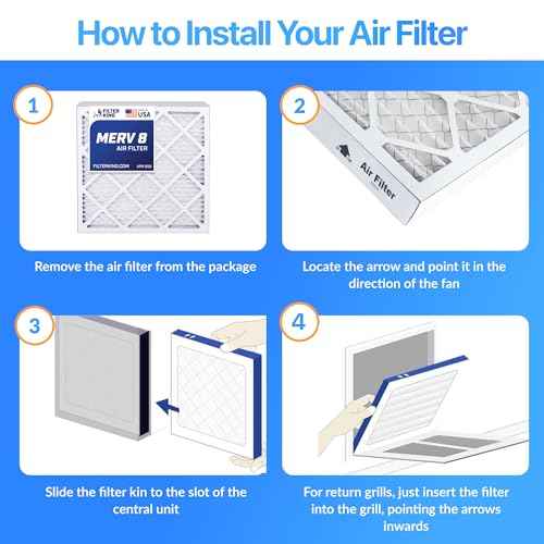 Filter King 16x25x4 Air Filter | 4-PACK | MERV 8 HVAC Pleated A/C Furnace Filters | MADE IN USA | Actual Size: 15.5 x 24.5 x 3.75"