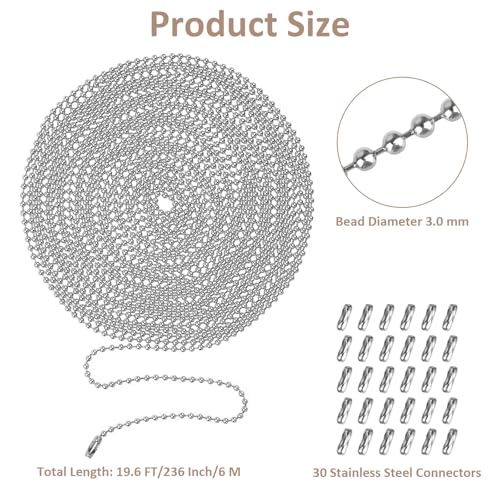 236-inch Ceiling Fan Pull Chain Extension with Connectors - Stainless Steel