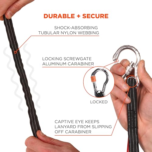Ergodyne - 19002 Squids 3100 Tool Lanyard with Single Carabiner and Adjustable Loop End, Standard Length, Black