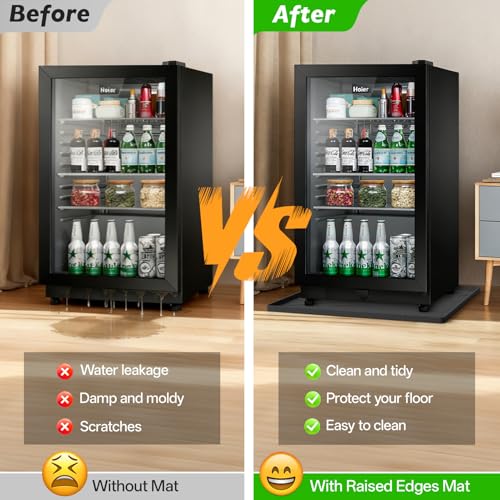 KVRG Mini Fridge Silicone Mat 19.7x19.7in Black – Drip Tray Under Fridge, Floor Protection
