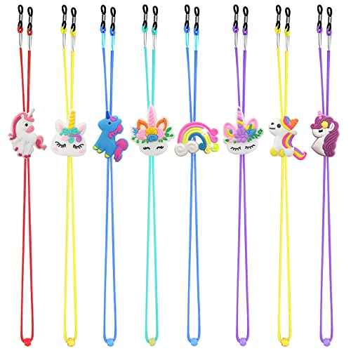 SKYCOOOOL Kids Glasses Strap (8PCS) Unicorn Rainbow Adjuster Stretchy Eyeglass Strap for Boys Girls