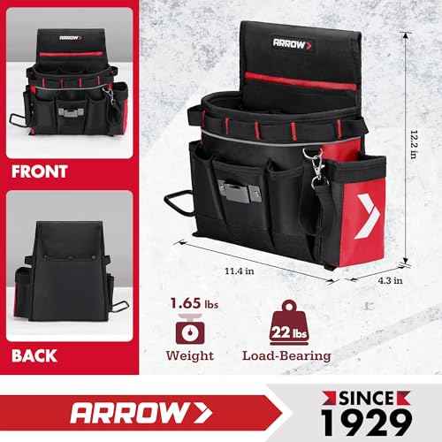 ARROW Tool Belt Heavy-Duty, Electrician Tool Pouch with 10 Pockets, 840D Oxford Fabric, Utility Belt with Hammer Holder, Adjustable Tool Belts for Men Women Electrician Carpenter, Construction